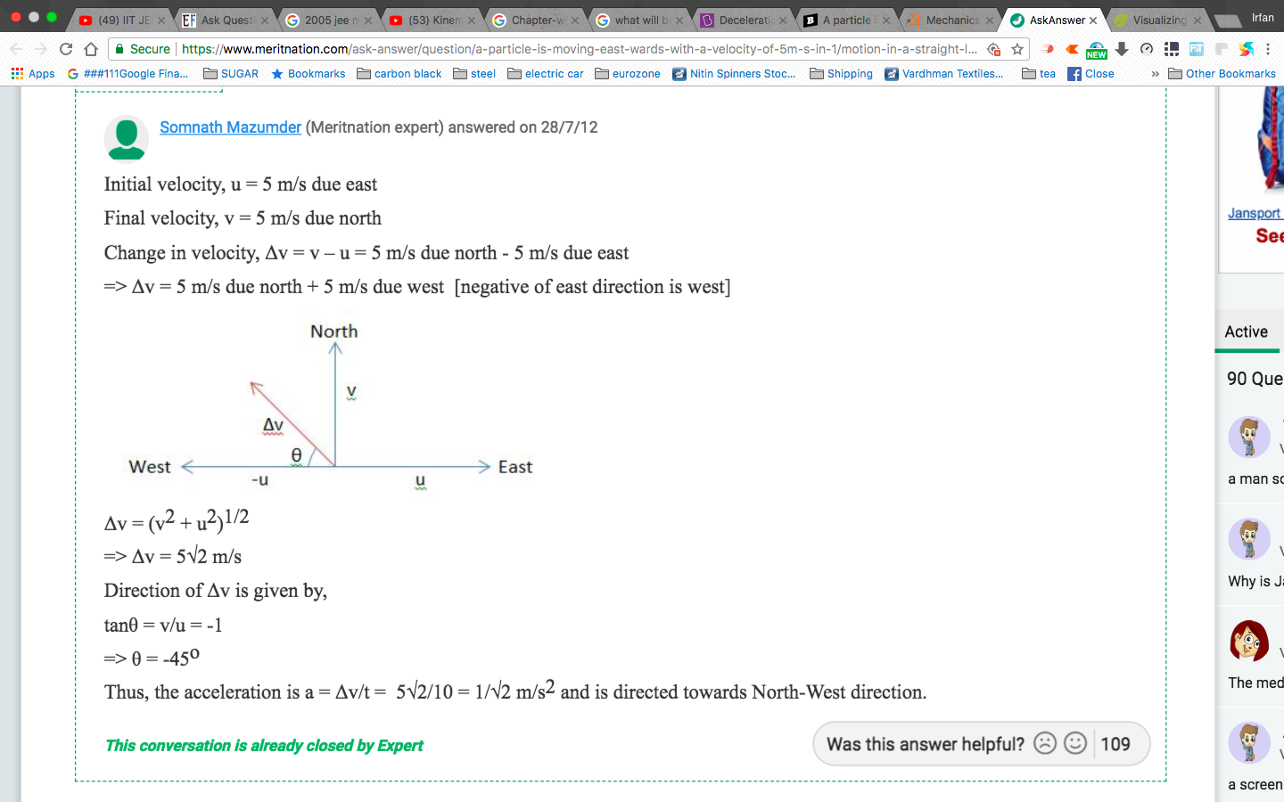 Question image for A particle is moving eastwards with a velocity of